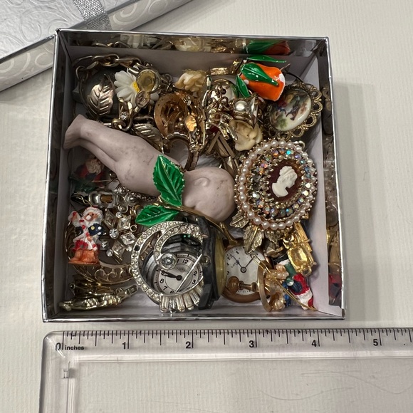 Coro Other - Vintage broken jewelry craft brooch pin steampunk odd weird lot box cameo Coro